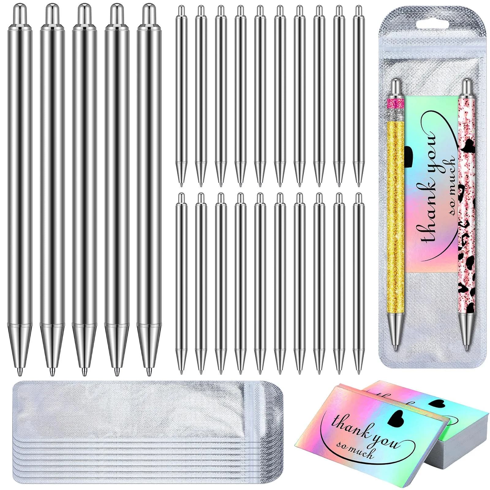 Qilery 25 Set Stainless Steel Blank Epoxy Pens | Smooth Ink Flow for DIY Crafts