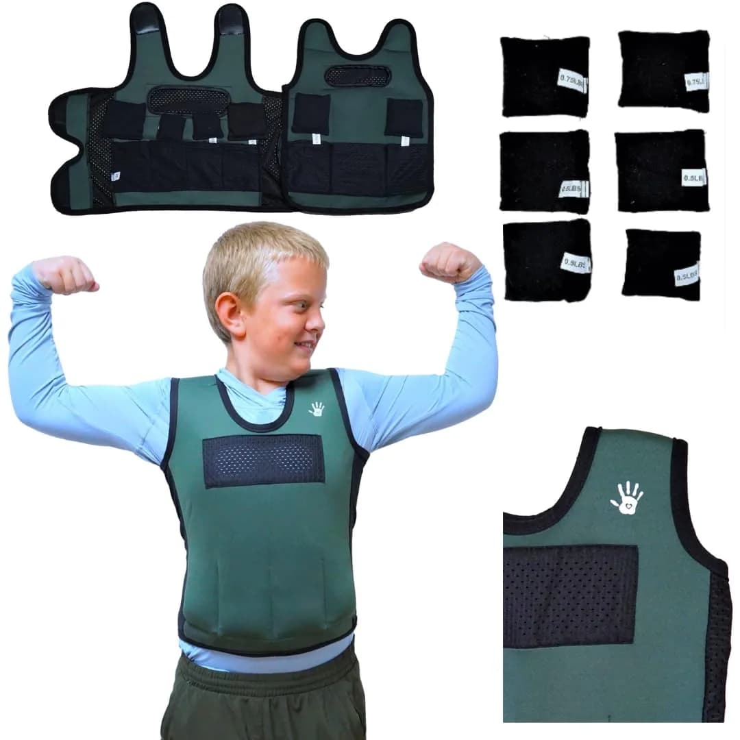 SENSORY4U Weighted Vest for Kids, Large 10-12, 1.77 kg (3.9 lb) | Adjustable Weights & Breathable Mesh — Large