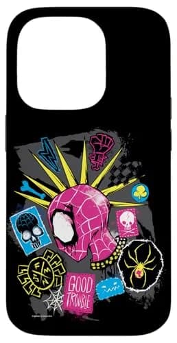 Marvel Spider-Man: Across the Spider-Verse Spider-Punk Head Case for iPhone 14 Pro | Skull Cartoon Design, Shock-Resistant, Printed in USA thumbnail 1