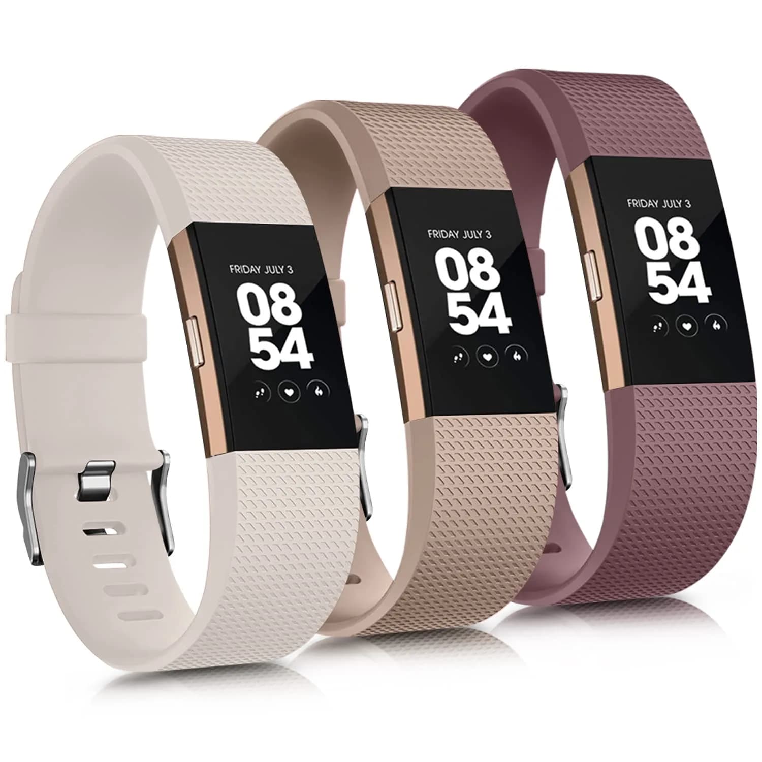 AK 3 Pack Sport Bands for Fitbit Charge 2, Large (Starlight/Milk Tea/Smoke Violet) | Adjustable Silicone Straps - main product image