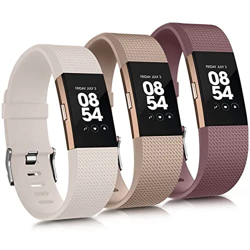 AK 3 Pack Sport Bands for Fitbit Charge 2, Large (Starlight/Milk Tea/Smoke Violet) | Adjustable Silicone Straps thumbnail 1