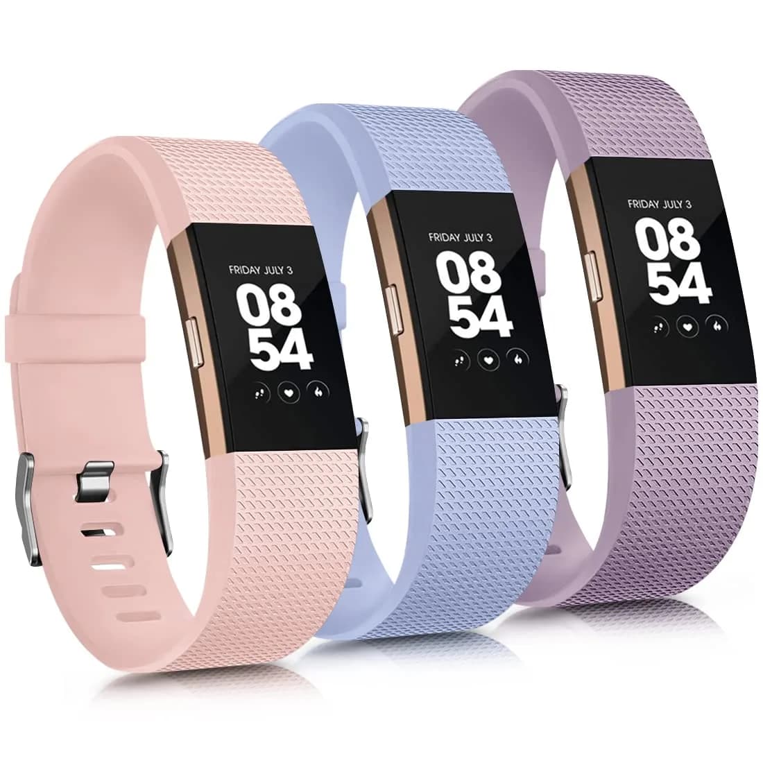 AK Sport Bands 3 Pack for Fitbit Charge 2 Small | Adjustable Replacement Straps — Light Pink/Baby Blue/Light Purple