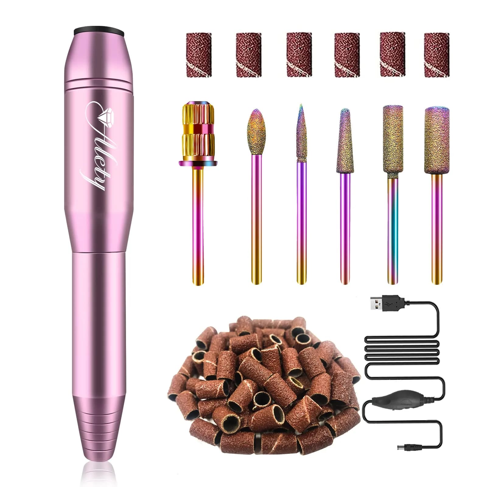 Alety Gold Professional Nail Drill Kit with USB Power | Precision Efile Manicure Pedicure Tool — Pink