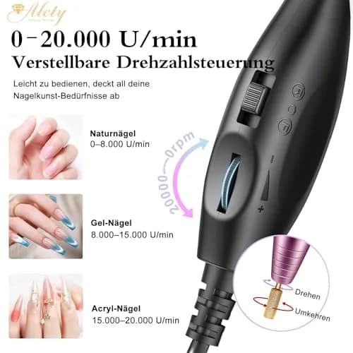 Alety Electric Nail Drill Kit, Portable Efile Manicure Pedicure Tools with 22000rpm Motor, Pink Metal | Professional Salon & Home Use thumbnail 8