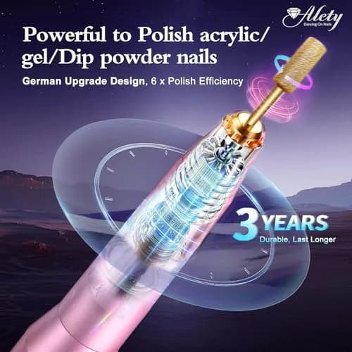Alety Electric Nail Drill Kit, Portable Efile Manicure Pedicure Tools with 22000rpm Motor, Pink Metal | Professional Salon & Home Use thumbnail 3