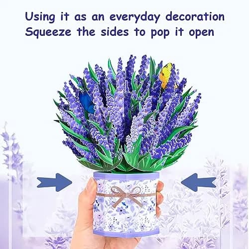 ROBBEAR Lavender Bouquet Pop Up Card, 3D Flower Greeting Card with Envelope 22cm (8.7") x 18cm (7.1") | Handmade Laser-Cut Paper Art thumbnail 4