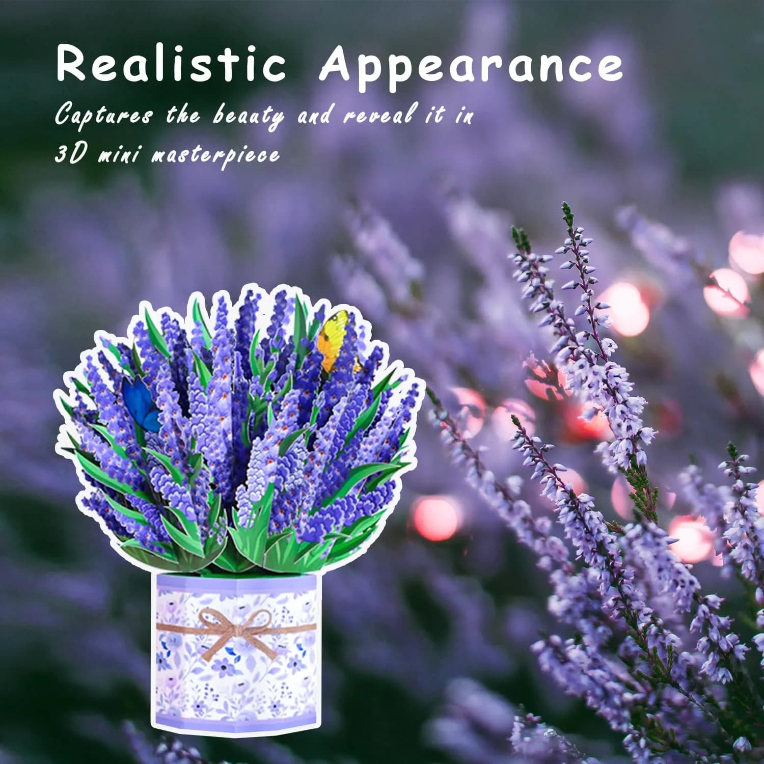 ROBBEAR Lavender Bouquet Pop Up Card, 3D Flower Greeting Card with Envelope for Any Occasion, Birthday, Mother's Day, Anniversary, Valentines Day, Foldable Flower Cards for Wife or Friends - view 6