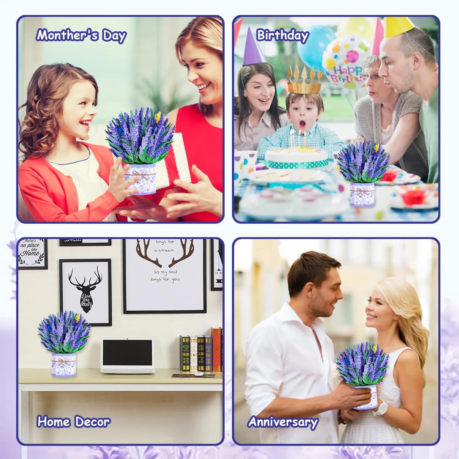 ROBBEAR Lavender Bouquet Pop Up Card, 3D Flower Greeting Card with Envelope for Any Occasion, Birthday, Mother's Day, Anniversary, Valentines Day, Foldable Flower Cards for Wife or Friends - view 8