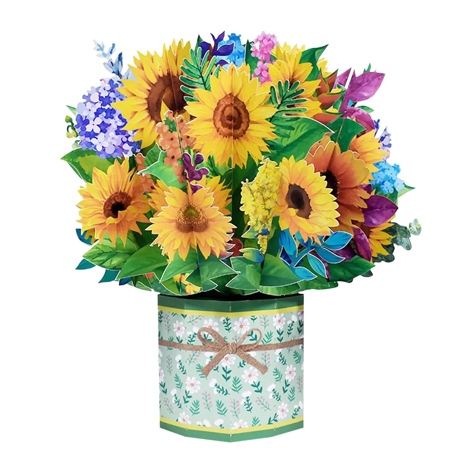 ROBBEAR Rose Carnation Bouquet Pop Up Card, 3D Flower Greeting Card with Envelope (8.7" x 7.1") | Handmade Laser-Cut Paper Art — Sunflower Bouquet