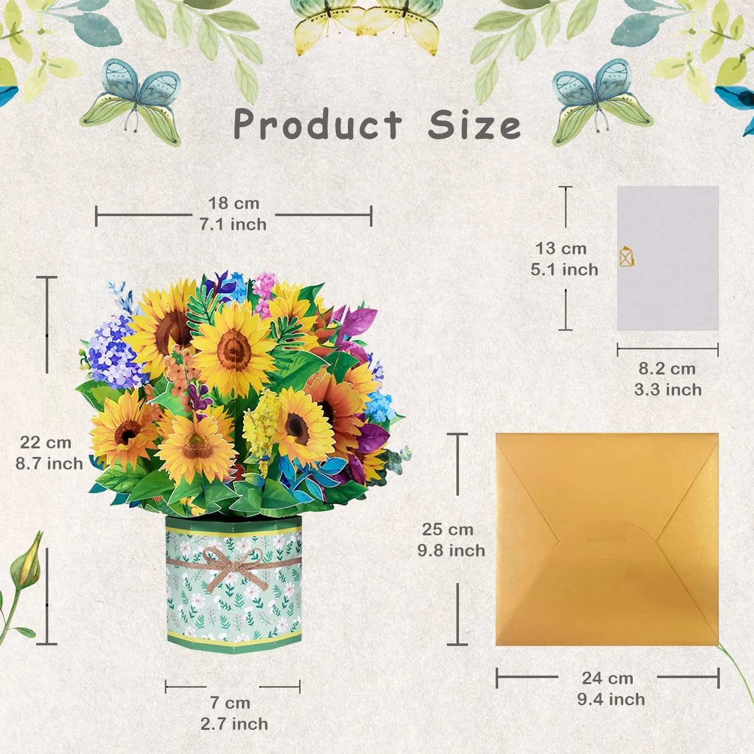 ROBBEAR Sunflower Bouquet Pop Up Card 8.7 x 7.1 Inch | Handmade 3D Flower Greeting Card for Any Occasion - view 5