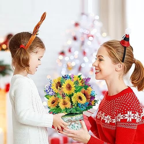 ROBBEAR Sunflower Bouquet Pop Up Card 8.7 x 7.1 Inch | Handmade 3D Flower Greeting Card for Any Occasion thumbnail 7