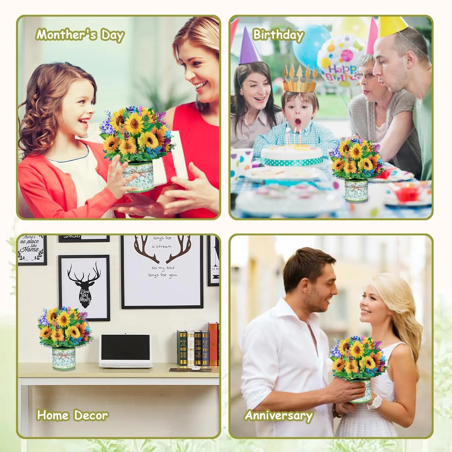 ROBBEAR Sunflower Bouquet Pop Up Card 8.7 x 7.1 Inch | Handmade 3D Flower Greeting Card for Any Occasion - view 8