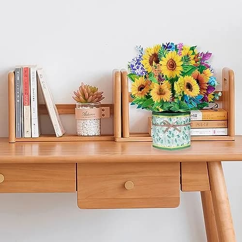 ROBBEAR Sunflower Bouquet Pop Up Card 8.7 x 7.1 Inch | Handmade 3D Flower Greeting Card for Any Occasion thumbnail 2