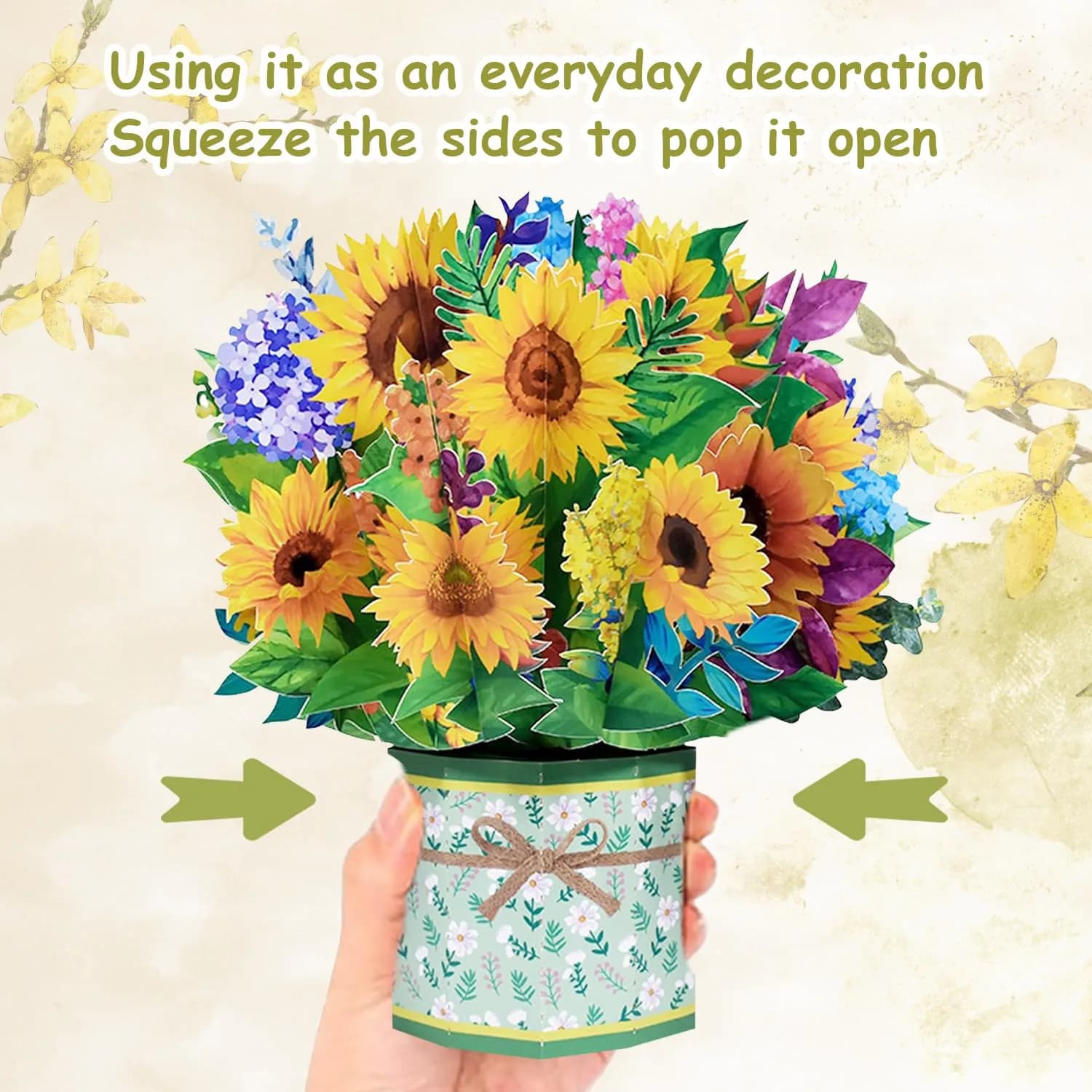 ROBBEAR Sunflower Bouquet Pop Up Card, 3D Flower Greeting Card with Envelope (8.7" x 7.1") | Handmade Laser-Cut Paper Art - view 4