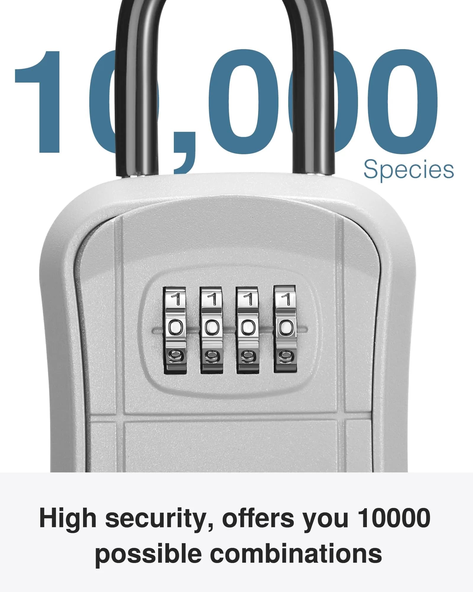 Puroma Portable Key Lock Box with Shackle & Wall Mount, Resettable 4-Digit Code Safe Security Lockbox for House Keys (1 Pack, Silver) - view 3