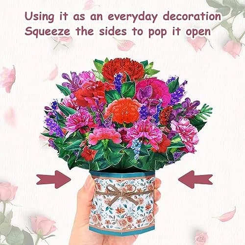 ROBBEAR Carnation Bouquet Pop Up Card 22cm (8.7") | Handmade 3D Flower Greeting Card for Any Occasion thumbnail 4
