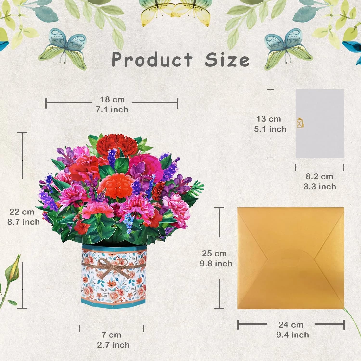 ROBBEAR Carnation Bouquet Pop Up Card 22cm (8.7") | Handmade 3D Flower Greeting Card for Any Occasion - view 5