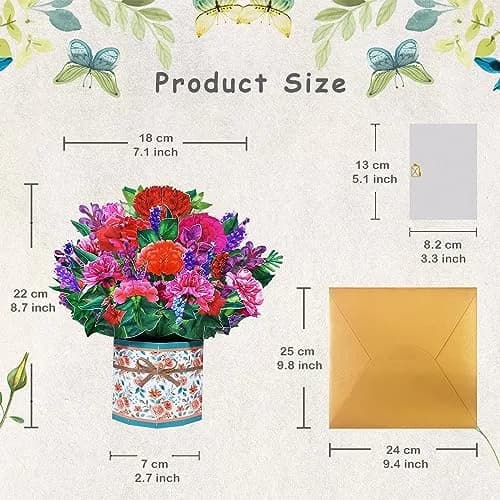 ROBBEAR Carnation Bouquet Pop Up Card 22cm (8.7") | Handmade 3D Flower Greeting Card for Any Occasion thumbnail 5