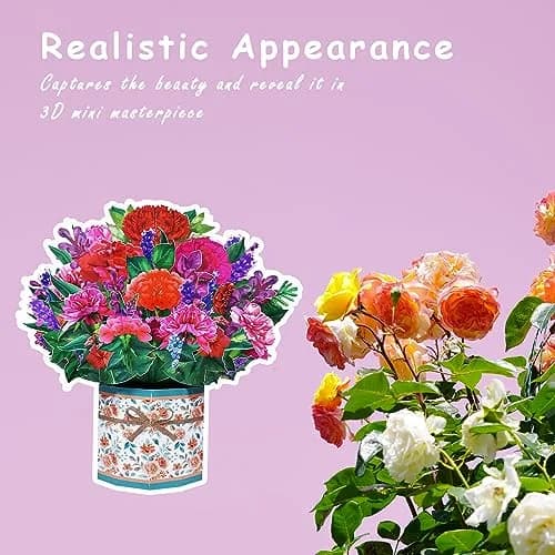 ROBBEAR Carnation Bouquet Pop Up Card 22cm (8.7") | Handmade 3D Flower Greeting Card for Any Occasion thumbnail 6