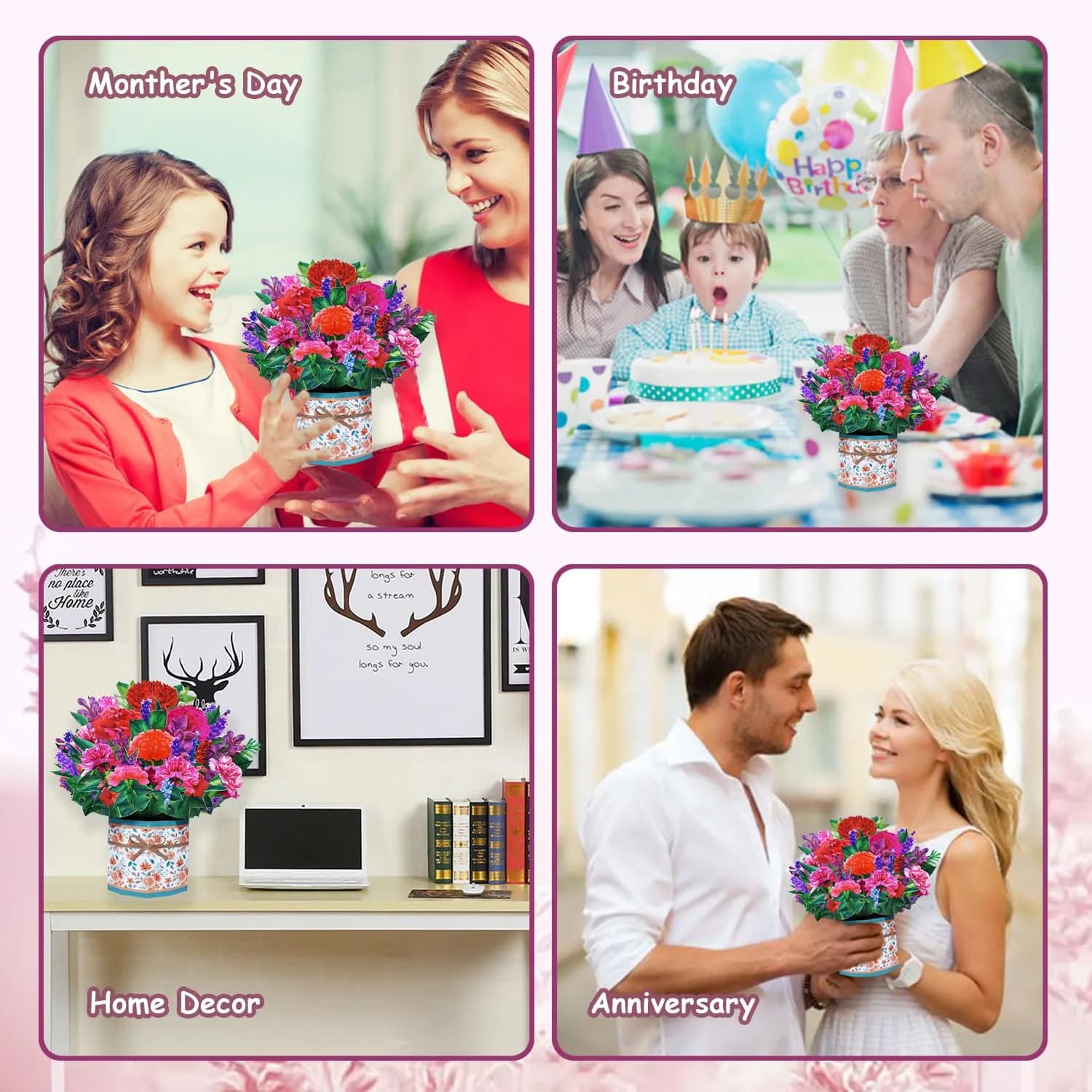 ROBBEAR Carnation Bouquet Pop Up Card 22cm (8.7") | Handmade 3D Flower Greeting Card for Any Occasion - view 8