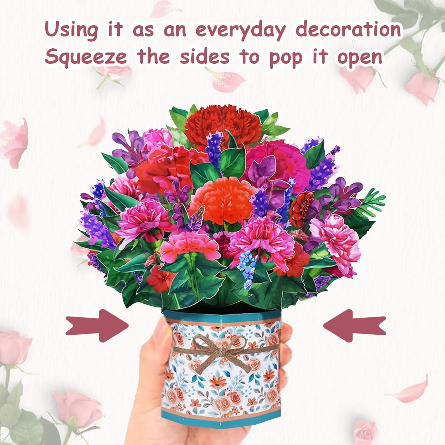 ROBBEAR Carnation Bouquet Pop Up Card - 3D Floral Greeting Card with Envelope for Any Occasion - view 4