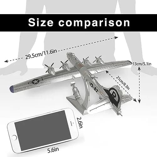 Piececool B-29 Bomber 3D Metal Model Kit 12cm (4.7in) x 22cm (8.7in) x 2cm (0.8in) | Challenging DIY Assembly Brain Teaser Puzzle thumbnail 3