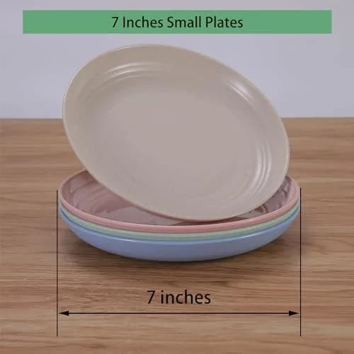 LuckyZone 7-Inch Small Wheat Straw Plates - Unbreakable Set of 4 | 17.8 cm (7 Inch) Dinner Plates thumbnail 2