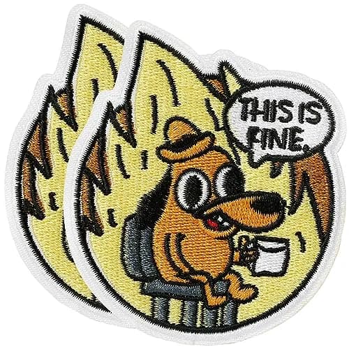XMJY 2 Pcs This is Fine Dog Patches - Iron On/Sew On Embroidered Patch, Funny Morale Patch, Cute Applique Accessories for Jackets, Jeans, Vests, Clothes, Tote Bags | 3''L X 2.4''W thumbnail 1