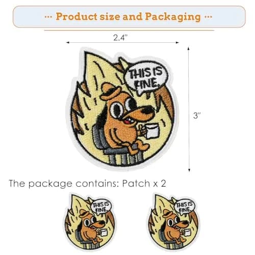 XMJY 2 Pcs This is Fine Dog Patches - Iron On/Sew On Embroidered Patch, Funny Morale Patch, Cute Applique Accessories for Jackets, Jeans, Vests, Clothes, Tote Bags | 3''L X 2.4''W thumbnail 5