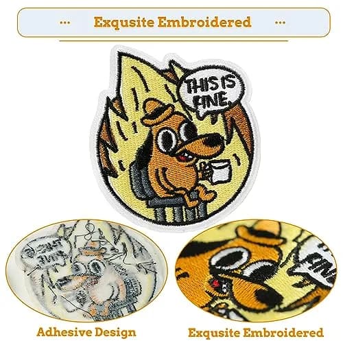 XMJY 2 Pcs This is Fine Dog Patches - Iron On/Sew On Embroidered Patch, Funny Morale Patch, Cute Applique Accessories for Jackets, Jeans, Vests, Clothes, Tote Bags | 3''L X 2.4''W thumbnail 2