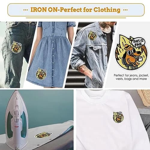 XMJY 2 Pcs This is Fine Dog Patches - Iron On/Sew On Embroidered Patch, Funny Morale Patch, Cute Applique Accessories for Jackets, Jeans, Vests, Clothes, Tote Bags | 3''L X 2.4''W thumbnail 3