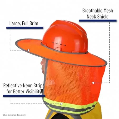 UNCO Hard Hat Sun Shield Orange Mesh with Reflective Strips | Full & Standard Brim Helmet Cover thumbnail 3