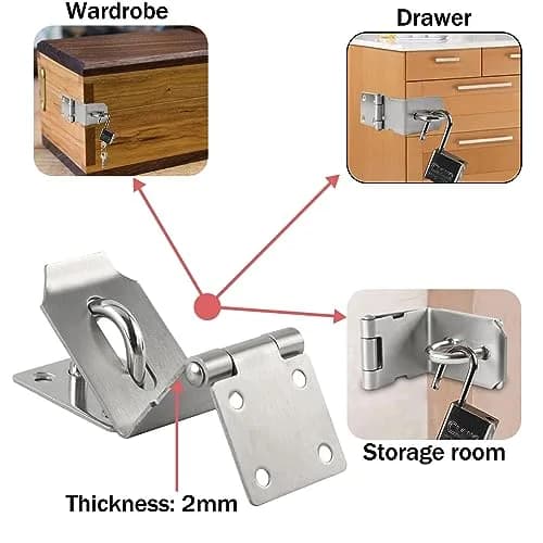 HOWDIA 4 Inch Door Lock Latch Padlock Hasp Set, 90 Degree Lock with Screws & Padlock, Stainless Steel Security Door Clasp for Shed/Gate/Storage thumbnail 4