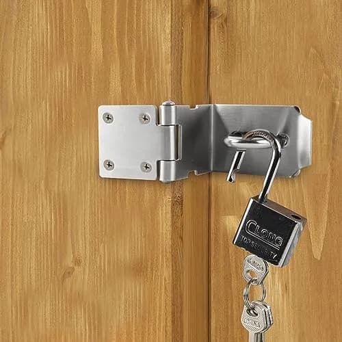 HOWDIA 4 Inch Door Lock Latch Padlock Hasp Set, 90 Degree Lock with Screws & Padlock, Stainless Steel Security Door Clasp for Shed/Gate/Storage thumbnail 5