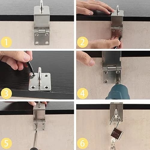 HOWDIA 4 Inch Door Lock Latch Padlock Hasp Set, 90 Degree Lock with Screws & Padlock, Stainless Steel Security Door Clasp for Shed/Gate/Storage thumbnail 9