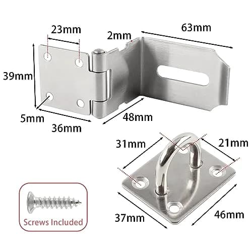 HOWDIA 4 Inch Door Lock Latch Padlock Hasp Set, 90 Degree Lock with Screws & Padlock, Stainless Steel Security Door Clasp for Shed/Gate/Storage thumbnail 2