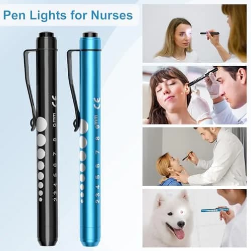 RISEMART LED Pen Lights for Nurses, 2-Pack Medical Penlight with Pupil Gauge & Ruler | White Light, Black/Blue thumbnail 4