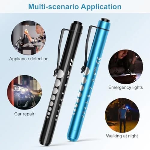 RISEMART LED Pen Lights for Nurses, 2-Pack Medical Penlight with Pupil Gauge & Ruler | White Light, Black/Blue thumbnail 5