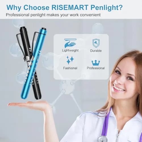 RISEMART LED Pen Lights for Nurses, 2-Pack Medical Penlight with Pupil Gauge & Ruler | White Light, Black/Blue thumbnail 6