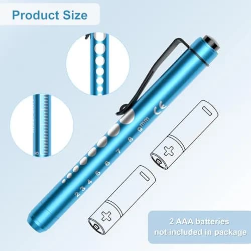 RISEMART LED Pen Lights for Nurses, 2-Pack Medical Penlight with Pupil Gauge & Ruler | White Light, Black/Blue thumbnail 2