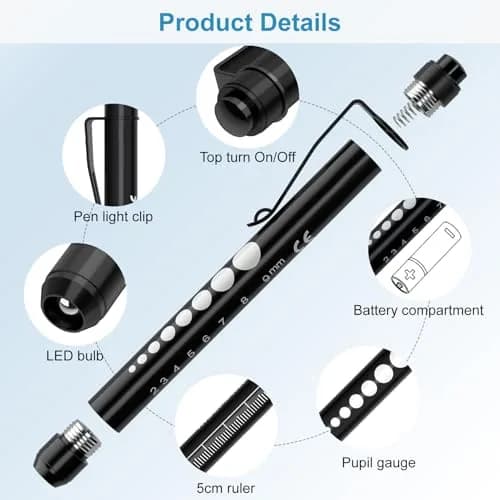 RISEMART LED Pen Lights for Nurses, 2-Pack Medical Penlight with Pupil Gauge & Ruler | White Light, Black/Blue thumbnail 3
