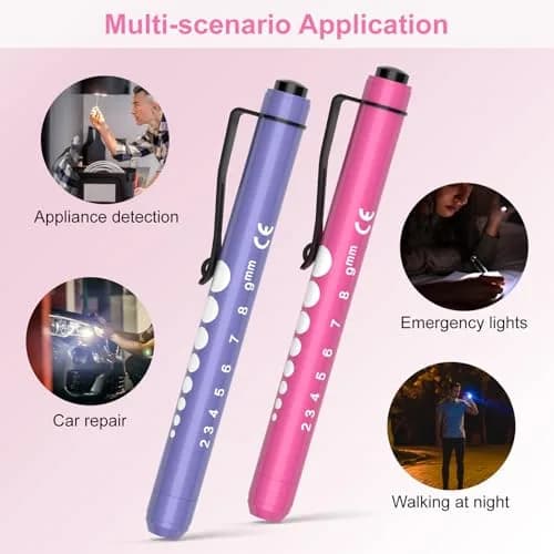 RISEMART LED Pen Lights for Nurses, 2-Pack Medical Penlight with Pupil Gauge & Ruler | White Light, Aluminum Alloy thumbnail 5