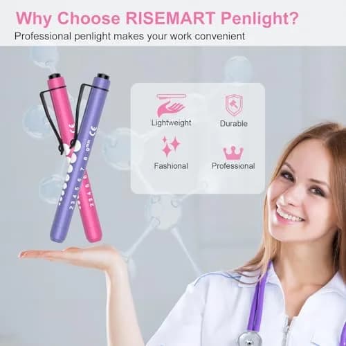 RISEMART LED Pen Lights for Nurses, 2-Pack Medical Penlight with Pupil Gauge & Ruler | White Light, Aluminum Alloy thumbnail 6