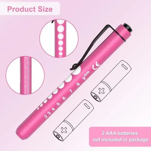RISEMART LED Pen Lights for Nurses, 2-Pack Medical Penlight with Pupil Gauge & Ruler | White Light, Aluminum Alloy thumbnail 2