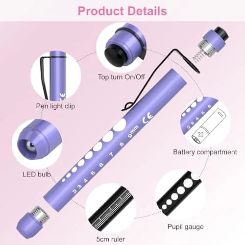 RISEMART LED Pen Lights for Nurses, 2-Pack Medical Penlight with Pupil Gauge & Ruler | White Light, Aluminum Alloy thumbnail 3