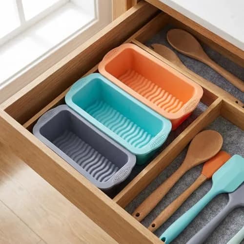 MONGSEW 3-Piece Silicone Bread Loaf Pan Set 2.75 inches (6.98 cm) Deep | Nesting Design for Easy Storage thumbnail 7