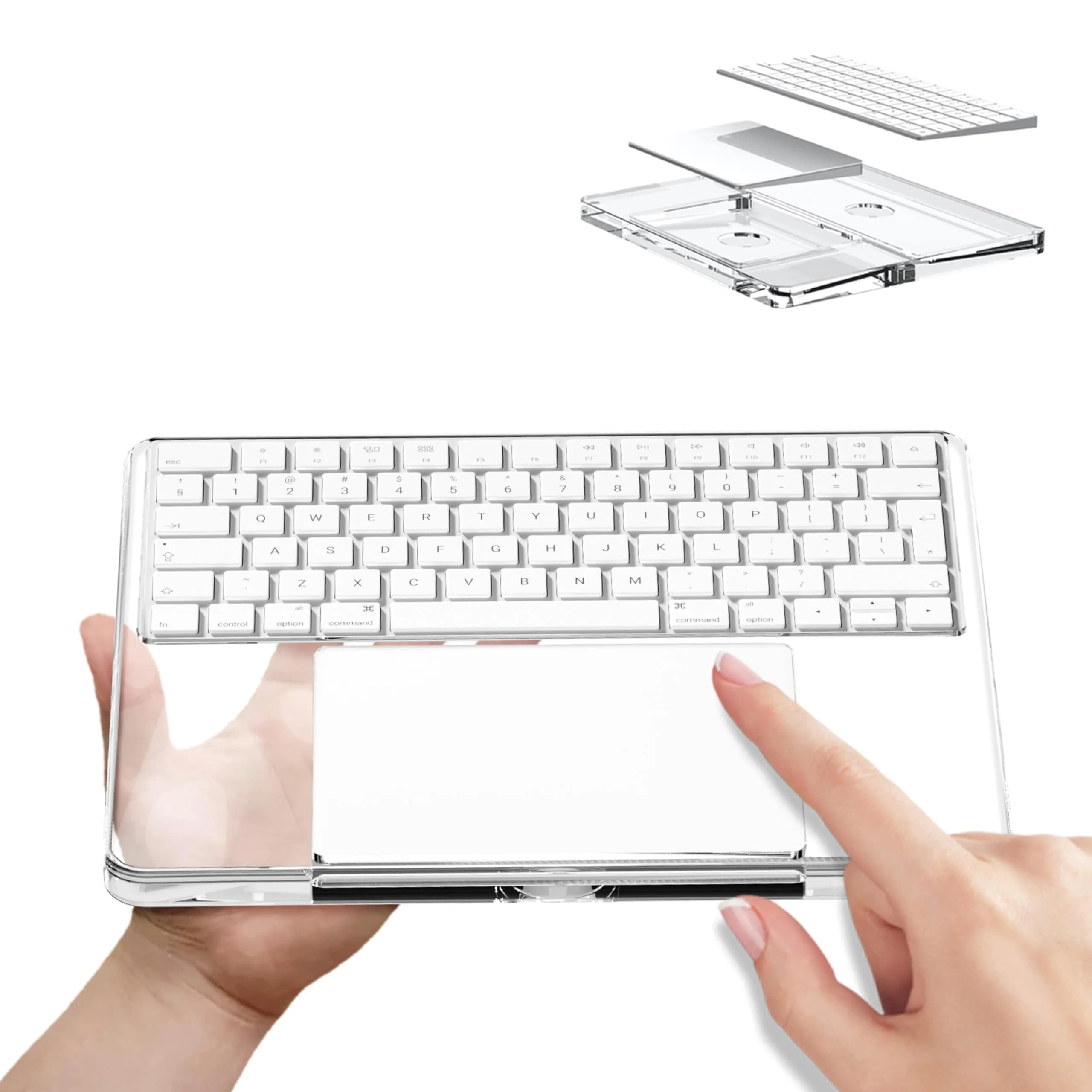 HEWYIOS Acrylic Keyboard Stand and Trackpad Holder for Apple Magic Keyboard 2th/3th | Ergonomic Design — Transparent