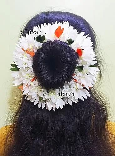 AFARZA Artificial Jasmine Gajra Scrunchie Bun Accessory - Pack of 4 (Multicolor) | Traditional Indian Hair Accessory thumbnail 2