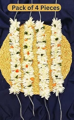 AFARZA Artificial Jasmine Gajra Scrunchie Bun Accessory - Pack of 4 (Multicolor) | Traditional Indian Hair Accessory thumbnail 3