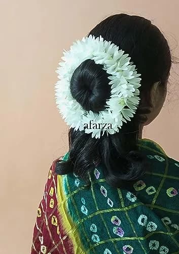 AFARZA Artificial Gajra for Hair Bun Juda Accessories - White, Pack of 4 thumbnail 5
